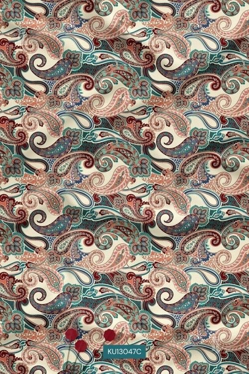 Ivory teal Mughal paisley luxury digital print