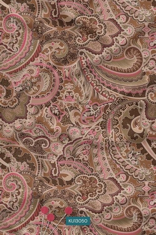 Brown base ornamental paisley digital print fabric