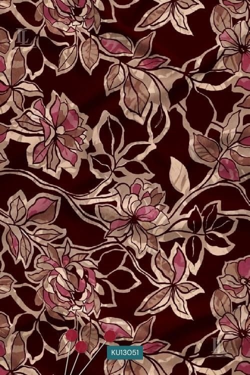 Vintage maroon floral vine digital print fabric