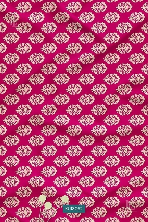 Magenta digital printed fabric with white leaf pattern