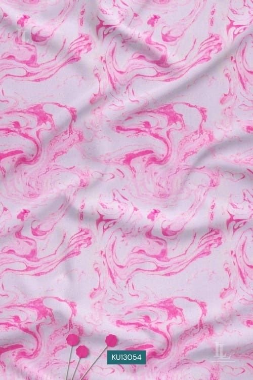 Blush pink marble swirl abstract print on white fabric