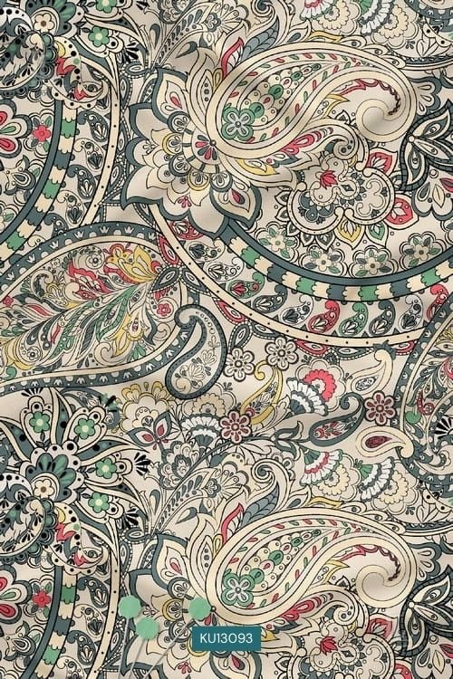 Vintage paisley floral print fabric on cream base