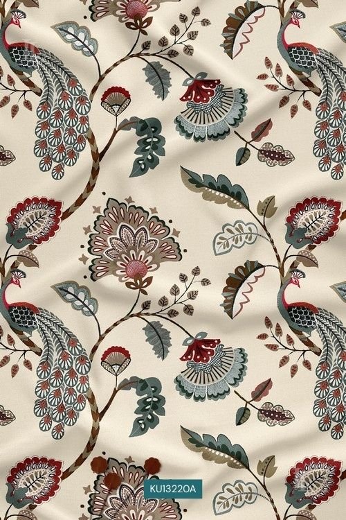 Ivory heritage peacock floral botanical print