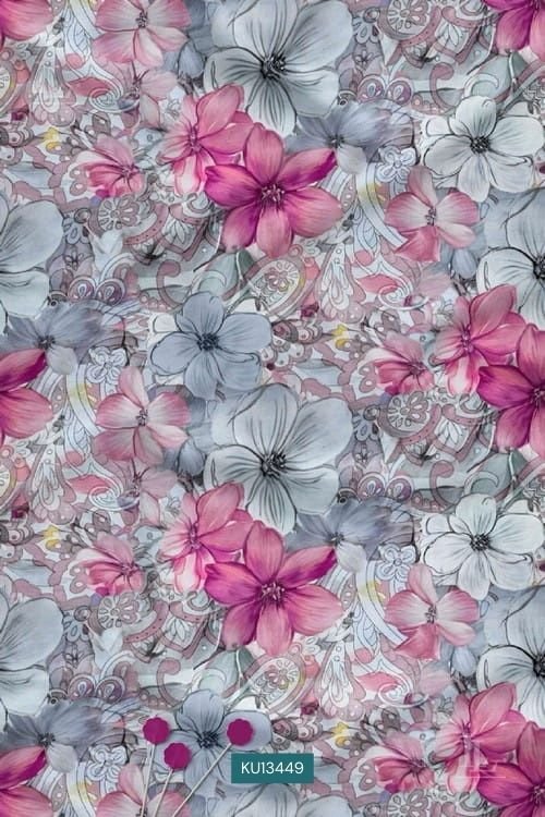 Pastel pink and grey watercolor floral print fabric