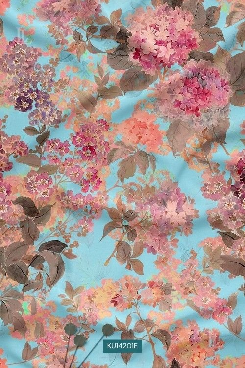 Azure watercolor hydrangea floral print