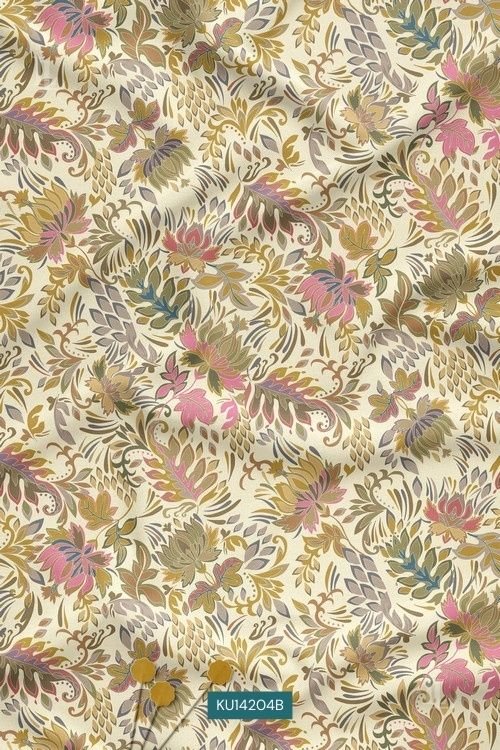 Cream base vintage floral print with intricate botanical leaves and flowers