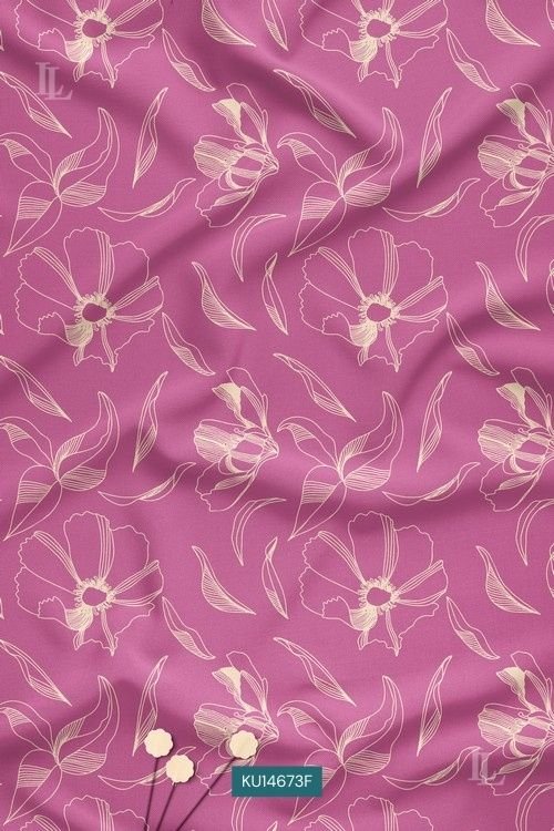 Hot pink floral print with beige minimal line art