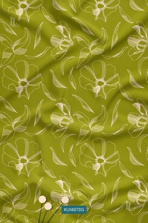 Pastel green botanical floral print with beige minimal line detailing