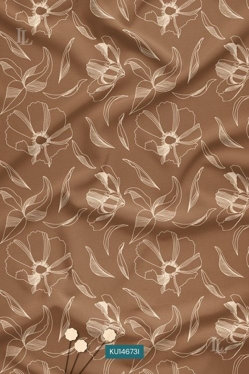 Light brown floral contour print with beige botanical line design