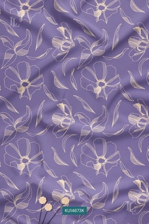 Lavender and lilac dual-tone floral print with botanical line art