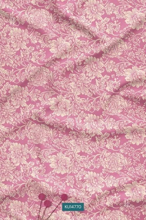 Beige floral print fabric on rose pink base