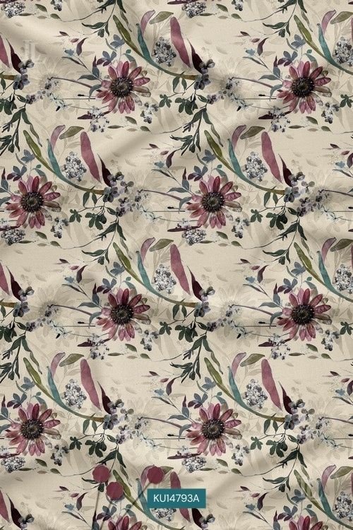 Beige fabric with multicolor floral botanical print