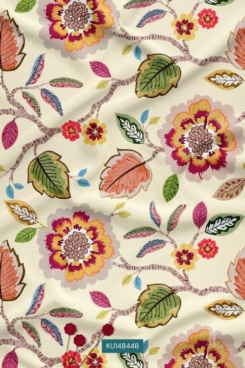 Being with large multicolor floral and leafy botanical print