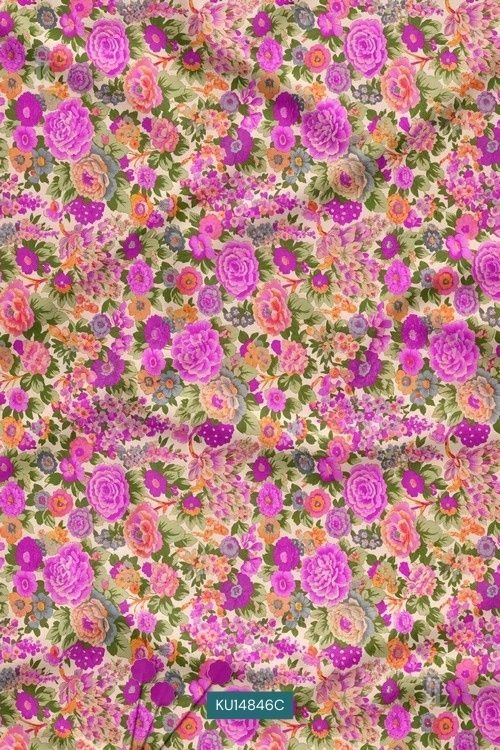 Magenta and purple flowers printon a cream base