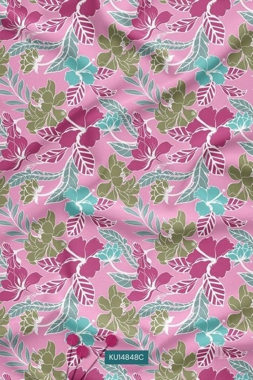 Magenta and teal tropical hibiscus print