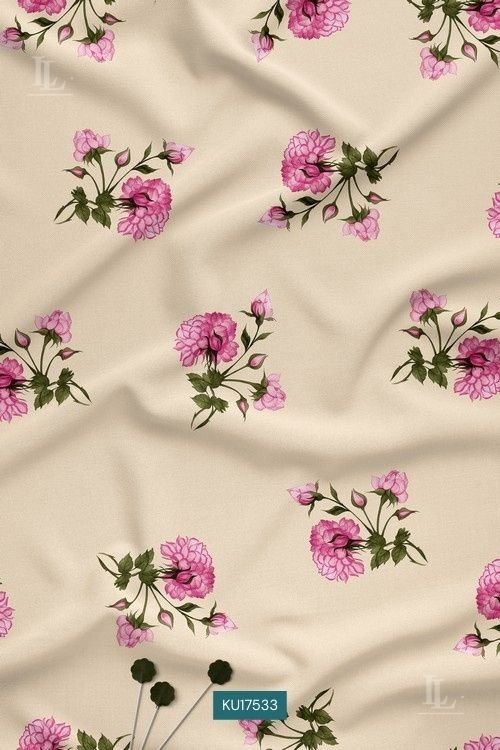 Blush pink rose floral print fabric on beige base