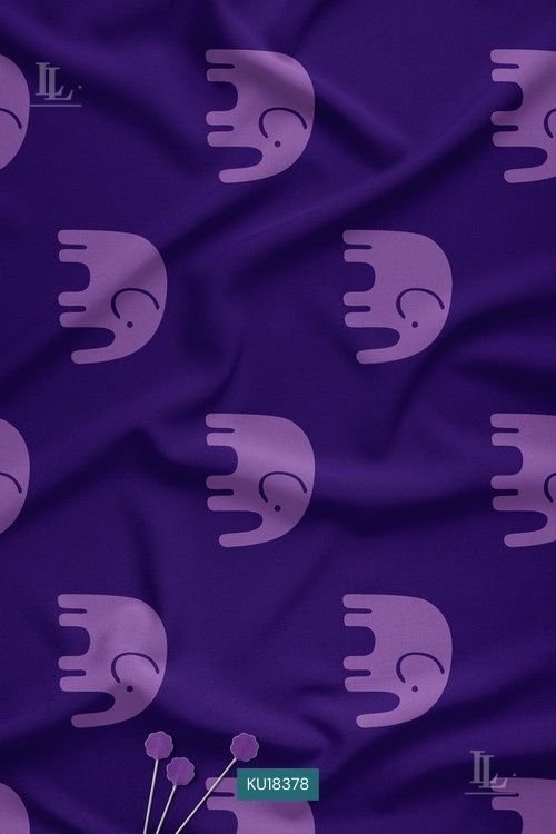 Royal purple minimal elephant motif printed fabric