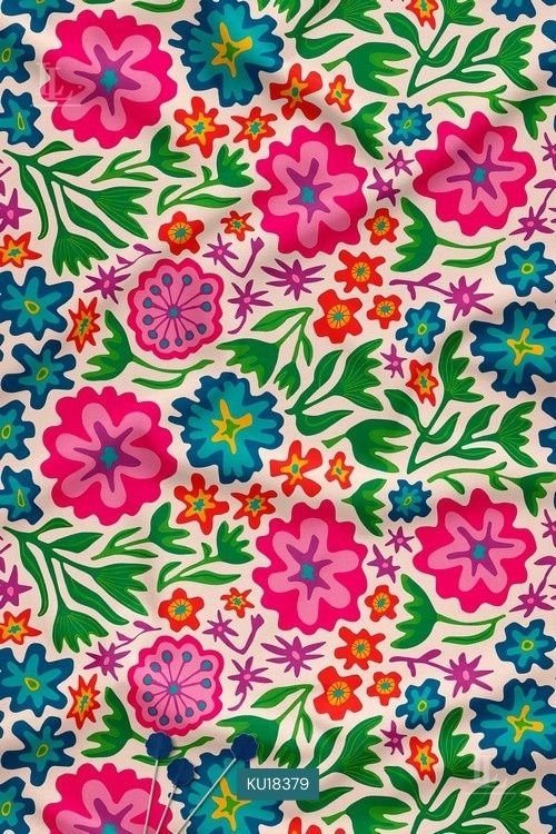 Multicolour bold folk art floral printed fabric