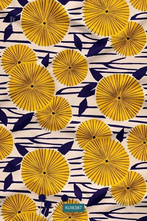Light base fabric with mustard circular floral motifs