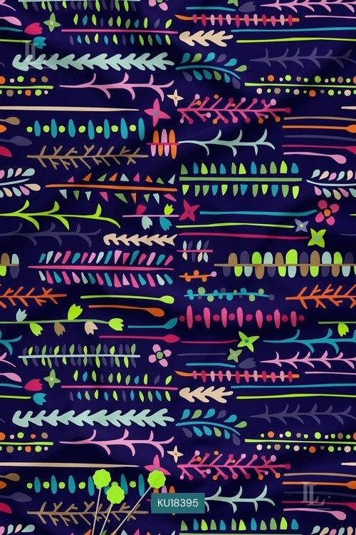 Vibrant neon-colored abstract botanical and geometric stripe print