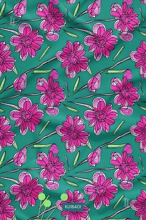 Magenta-pink flowers with black sketch outlines