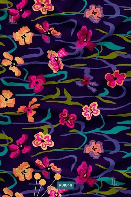 Vibrant magenta and orange abstract floral print