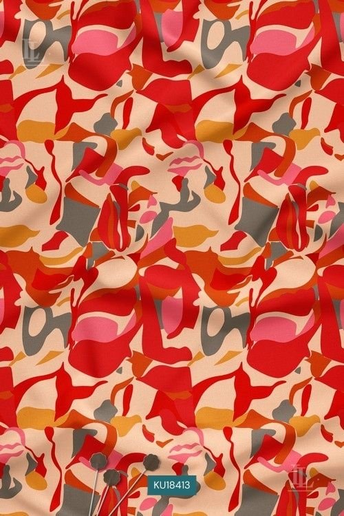 Vibrant scarlet red and pink fluid abstract camouflage-style print