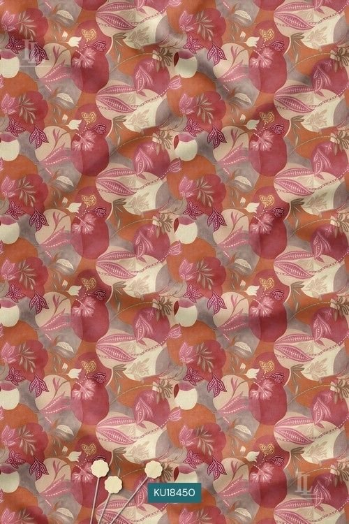 Warm blush and rust abstract floral print fabric