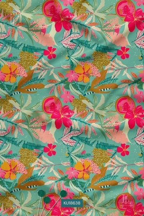 Tropical floral print fabric featuring bold blossoms