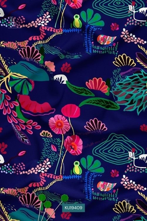 Whimsical floral and bird seamless pattern