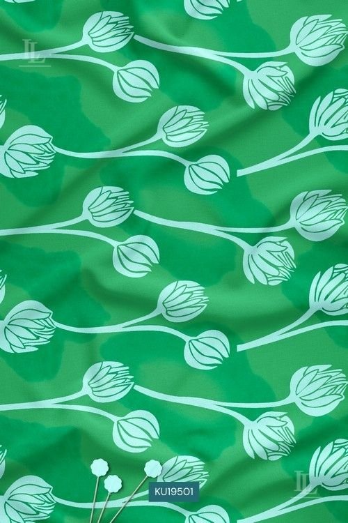 Silhouette digital printed fabric on a tonal emerald green background