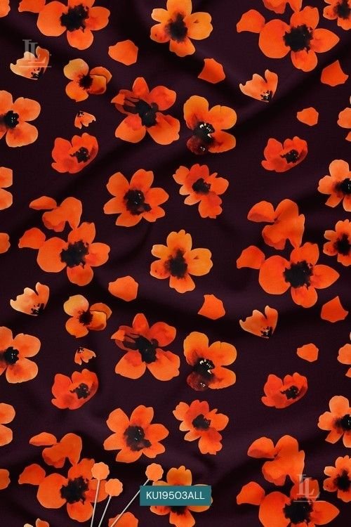Tangerine and orange poppy floral digital print