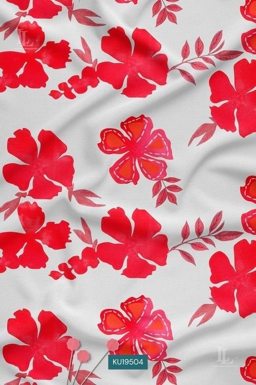 Vibrant red blossoms on a crisp white base