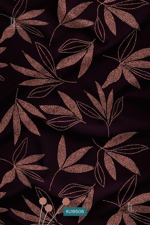Rose-gold leaf print on plum fabric