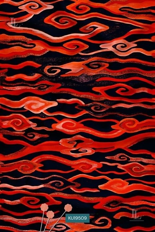 Crimson and orange fluid waves on midnight digital print