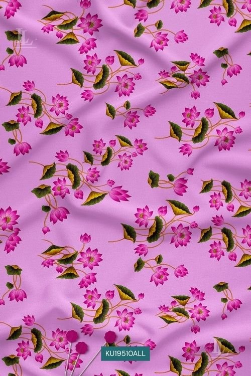 Vibrant pink lotus floral nature motif digital print