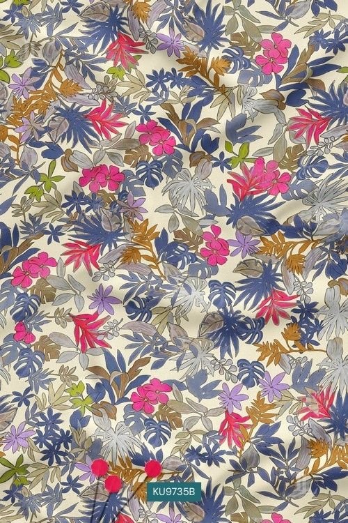 Multi-color tropical floral and jungle leaf digital print