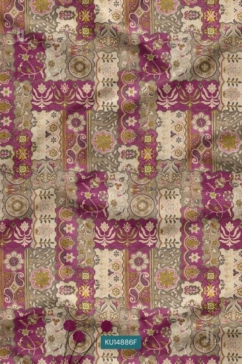 Magenta Vintage Paisley Mughal Buti Digital Print Fabric