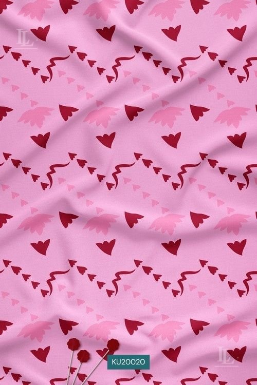 Minimal Digital Print Fabric in Pink Heart Motif Contemporary Design