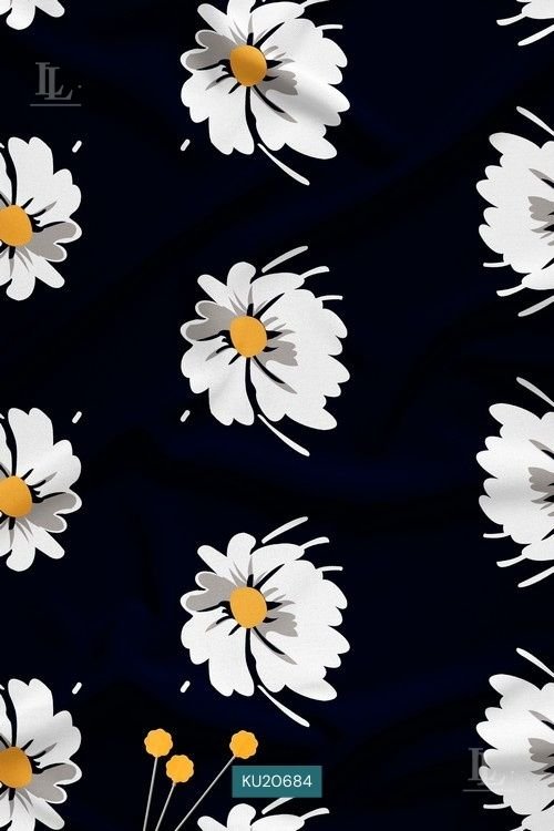 Minimal Floral Digital Print Fabric in Navy White Daisy Design