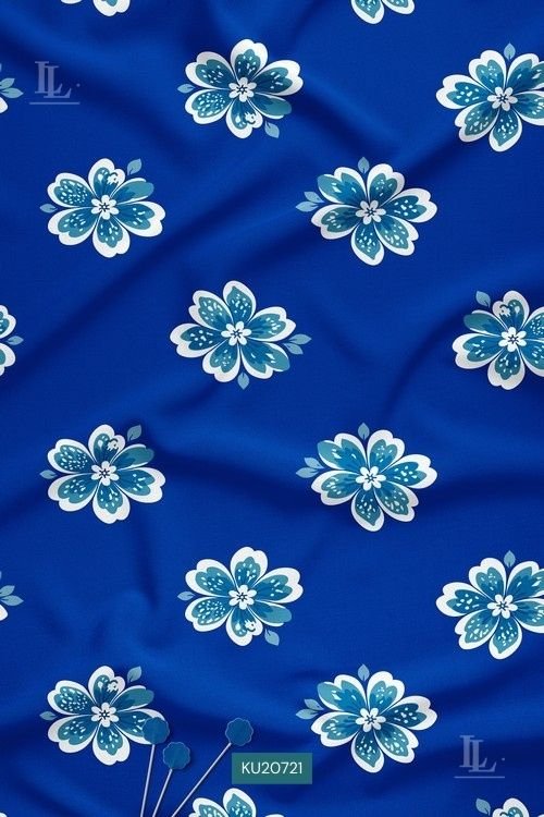Minimal Floral Digital Print Fabric in Royal Blue Motif Design