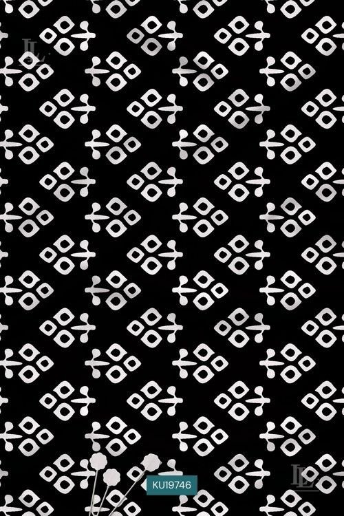 Minimal Folk Digital Print Fabric in Black with White Ethnic Motif Pattern