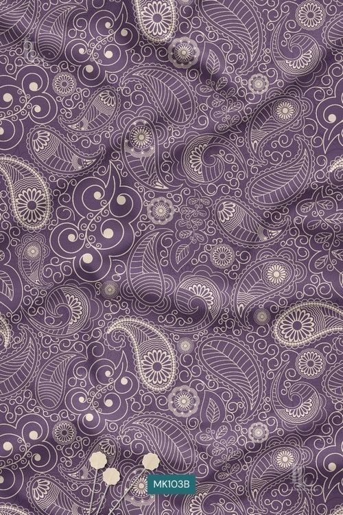 Minimal Paisley Digital Print Fabric in Purple Line Art Design
