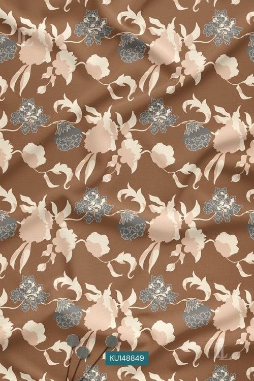 Mocha Brown Contemporary Floral Digital Print Fabric