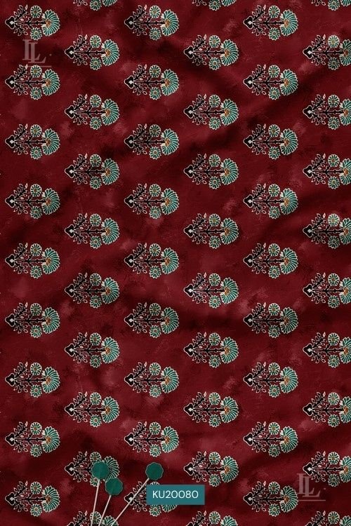 Mughal Buti Digital Print Fabric in Maroon Festive Design