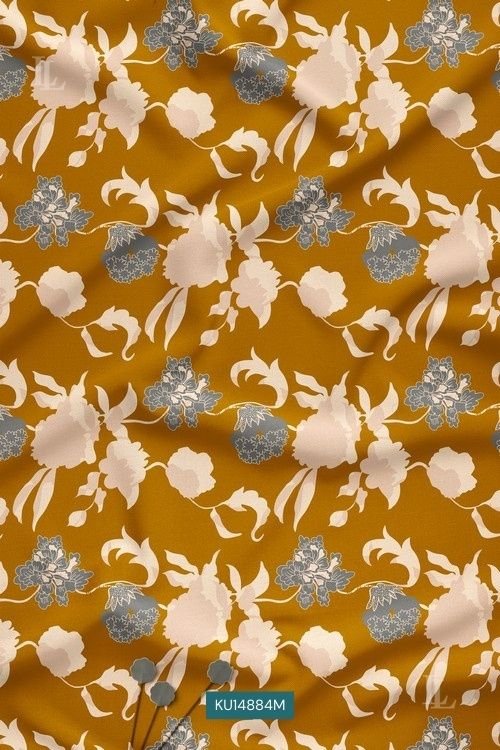Mustard Contemporary Floral Digital Print Fabric