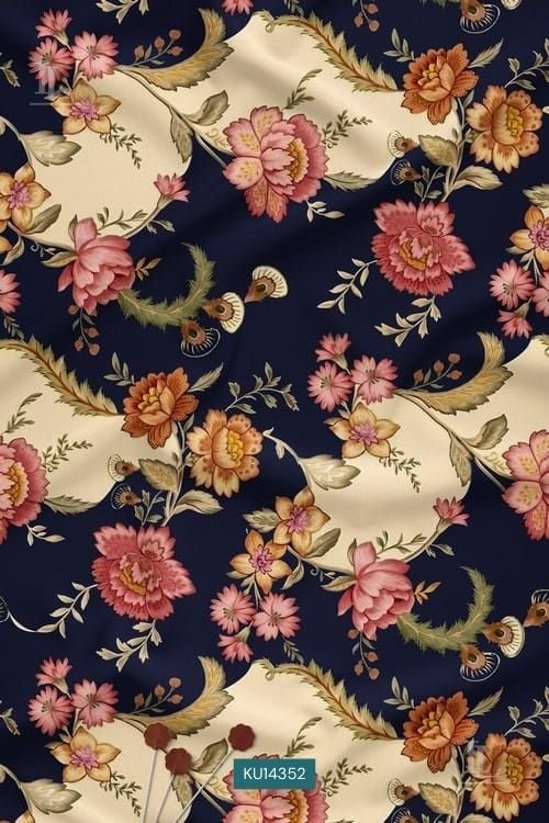 Navy Vintage Floral Digital Print Fabric