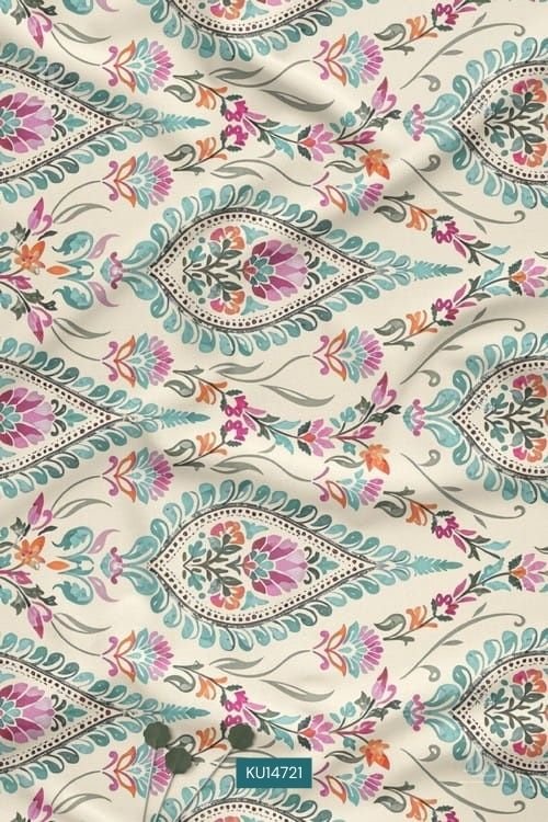 Pastel Paisley Folk Art Digital Print Fabric