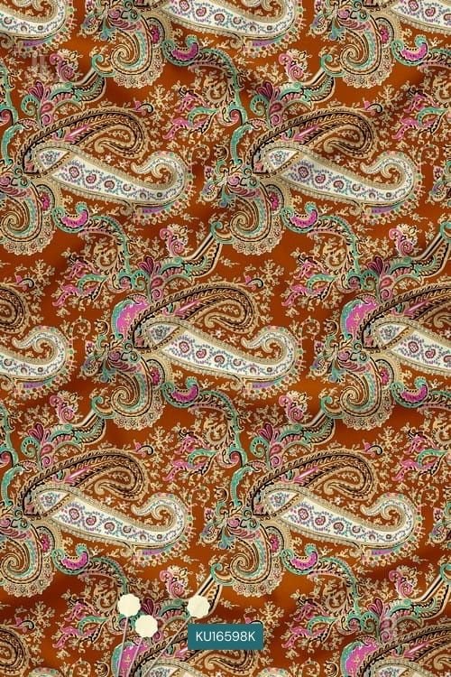 Classic Paisley Nature Motif Digital Print Fabric on Warm Brown Base