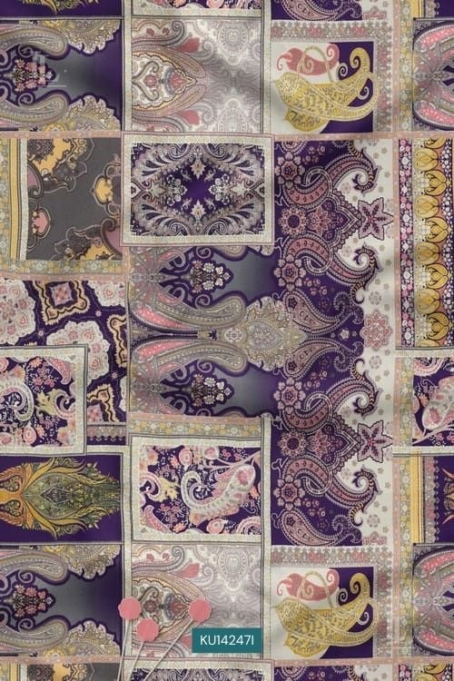 Paisley Patch Digital Print Fabric in Royal Purple Festive Layout
